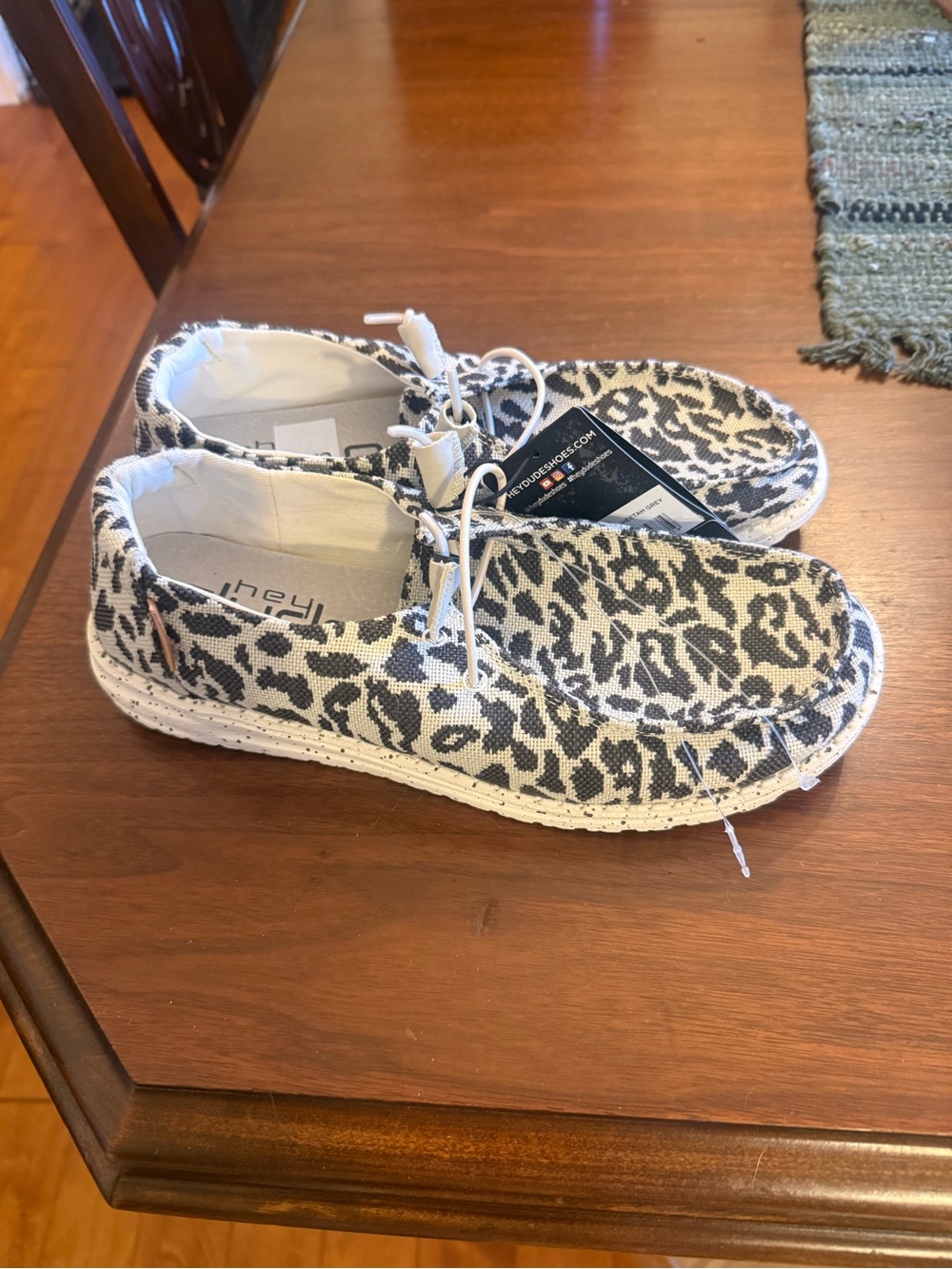 Hey Dude Wally Leopard Print Slip-On Shoes - White/Black - Picture 2 of 3